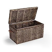Click365 Storage Trunk, Farmhouse Style, Extra Large (33”), Deep, Woven Wicker Chest With Metal Frame, 2 Handles, Flip Top Lid and Stay Open Safety Hinges, Sustainable Eco Material, Rustic Brown