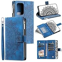 Phone Flip Case Wallet Case Compatible with Samsung Galaxy A53 5G with Card Slot Case, Zipper Leather Case,Magnetic Closure Flip Case Embossed Floral Leather Cover with Detachable Crossbody Strap phon