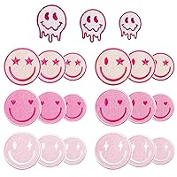 21Pcs Pink Smile Embroidered Patches Preppy Aesthetic Lighting Bolt Heart Star Sew Iron on Applique Decorative Repair Patch DIY Craft Accessories Gifts for Girls Clothing Backpack Hat (Assorted Sizes)