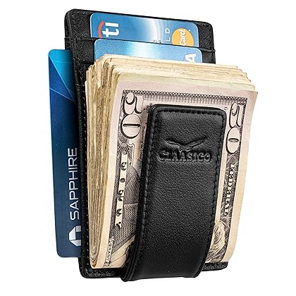 Money Clip Leather Wallet For Men Slim Front Pocket RFID Blocking with Super Strong Magnetic