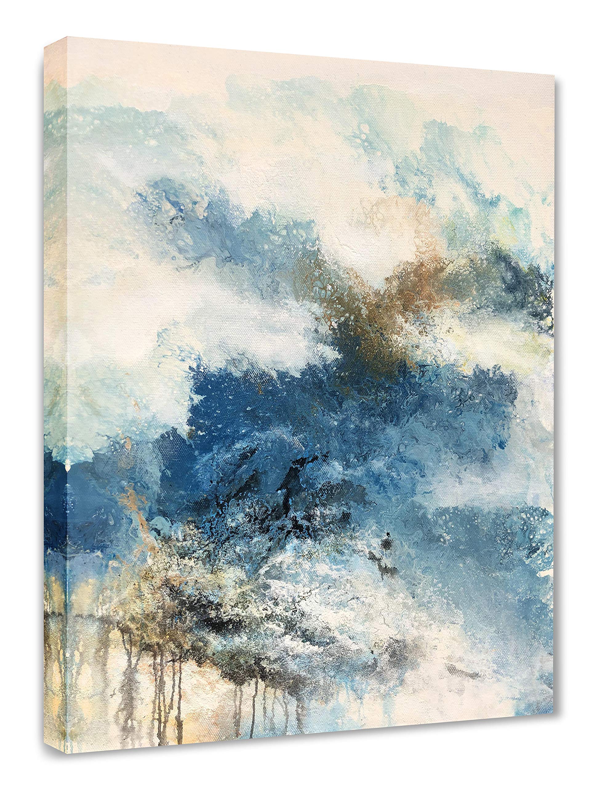 Yihui Arts Canvas Wall Art Abstract Watercolor Painting Picture One Panel Large Size Modern Blue Artwork for Living Room Bedroom Bathroom Decor