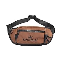King Palm Canvas Crossbody Pouch - 14” x 5” Durable Fanny Pack - Chest Bag with Adjustable Belt Strap - Portable Sling Bag - (Brown)