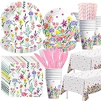 Wildflower Decorations Tableware - Floral Party Supplies, Plate, Cup, Napkin, Tablecloth, Cutlery, Spring Summer Flower Party Decorations For Birthday, Baby Shower, Tea Party | Serve 24