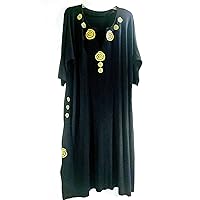 EasyFit Women's Plus Size Embroidered Dress with Pockets (OS) Black/Gold