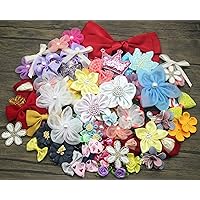 100 Count Mix Styles Satin Ribbon Bows Rose Flowers Sequin Felt Appliques Organza Flower Embellishments for Craft Projects DIY, Hair Bows, Baby Headband, Sewing (Colorful)