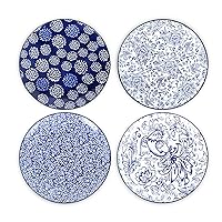 Selamica Ceramic Dinner Plates set of 4, 10.5 Inch Ceramic Plates for Kitchen, Large Serving Plates for Pasta Salad Steak, Microwave Dishwasher Safe, Blue