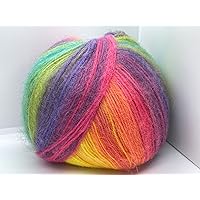 Angora Design Rainbow - Pink, Purple, Blue Green, Yellow, Orange + Self-Striping Fine Weight Acrylic Angora Wool Blend Yarn - 3.53 Ounces (100grams) 601 Yards