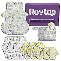Rovtop 10 Pcs Reusable Sanitary Pads, Washable Printed Cloth Menstrual Pads/Menstrual Towel/Sanitary Napkins with Bamboo Charcoal Absorbent Layer, 4 Size Replace and 1 Mini Waterproof Portable Bag
