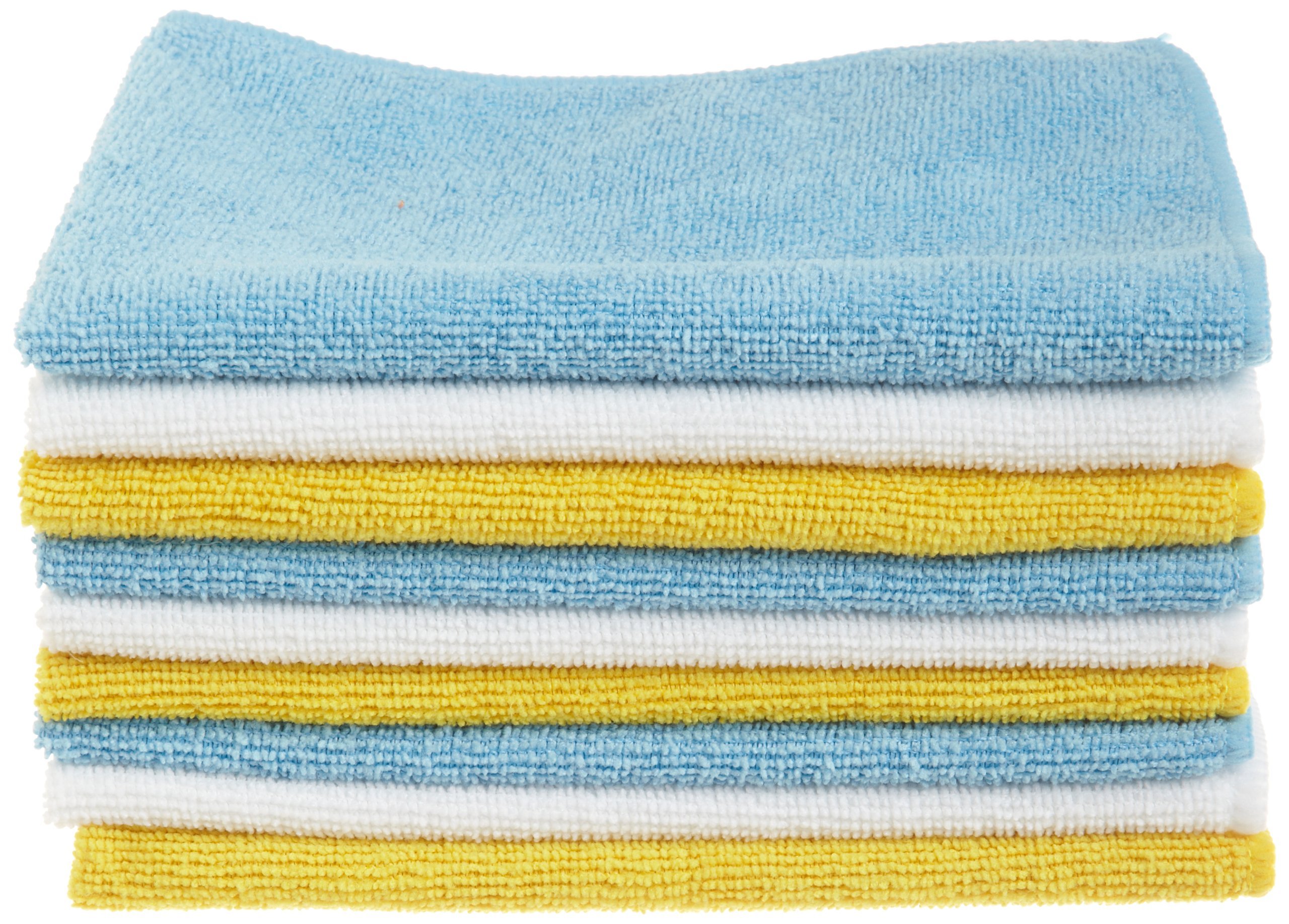 Amazon Basics Microfiber Cleaning Cloth, Non-Abrasive, Reusable and Washable, Pack of 36, Blue/White/Yellow, 16