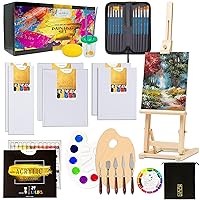 Premium Acrylic Art Paint Set | 55-Piece Professional Artist Painting Supplies Kit w/Wooden Tabletop Easel, Paints, Brushes, Knives, Palettes, Canvases & More, for Adults, Kids, Hobbyists & Beginners