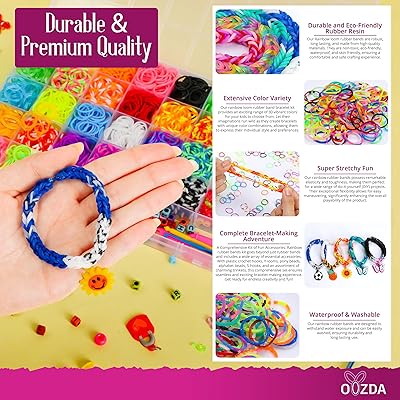 OOZDA 1800+ Rubber Band Bracelet Kit with A Metal Crochet Hook, 28 Colors Loom Bracelet Making Kit for Kids, Loom Bands Kit with Accessories for
