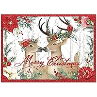 Punch Studio Deer Cheer Dimensional Holiday Boxed Cards Featuring 12 Embellished Cards and Envelopes (43357), Multi