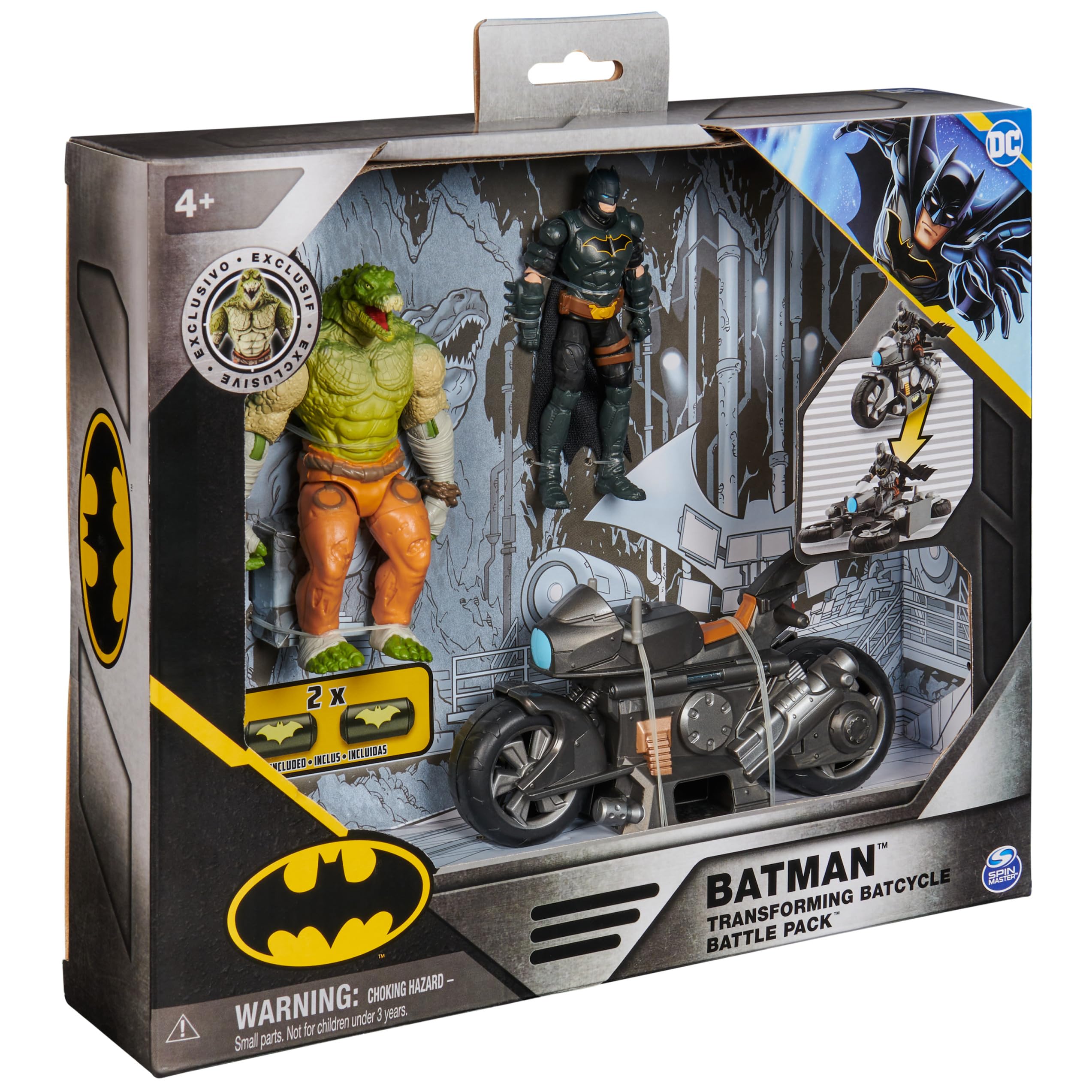 DC Comics, Batman Transforming Batcycle Battle Pack with Exclusive 4-inch Killer Croc and Batman Action Figure, Kids Toys for Boys and Girls Ages 4+