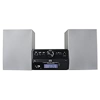 Philco Stereo Shelf Systems Tray Loading CD Player with Digital FM Radio, Bluetooth Streaming, Remote Control in Silver | LCD Display | 3.5mm Headphone Jack | MP3 & AUX Port Compatible | USB Input