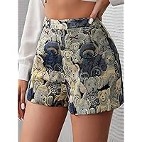 Shorts for Women Bear Print Zipper Back Shorts (Color : Multicolor, Size : Medium)