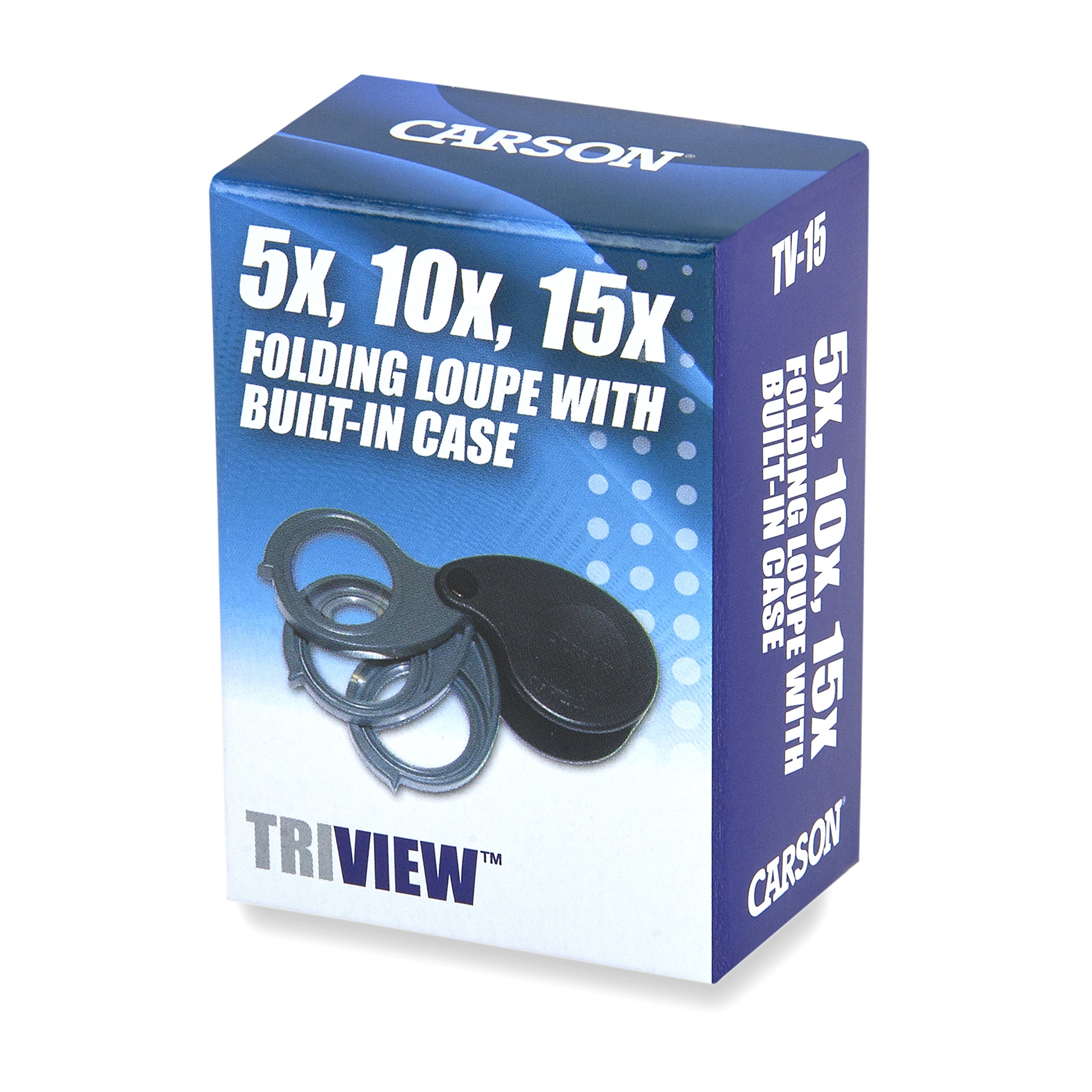 Carson TriView 5x/10x/15x Folding Loupe Magnifier with Built-in Case (TV-15), Black