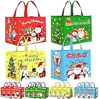 PBIEHSR 12PCS Christmas Gift Bags, Reusable Large Christmas Tote Bags with Handles Non-Woven Wrapping Grocery Shopping Bags for Xmas Holiday Party, 15.0