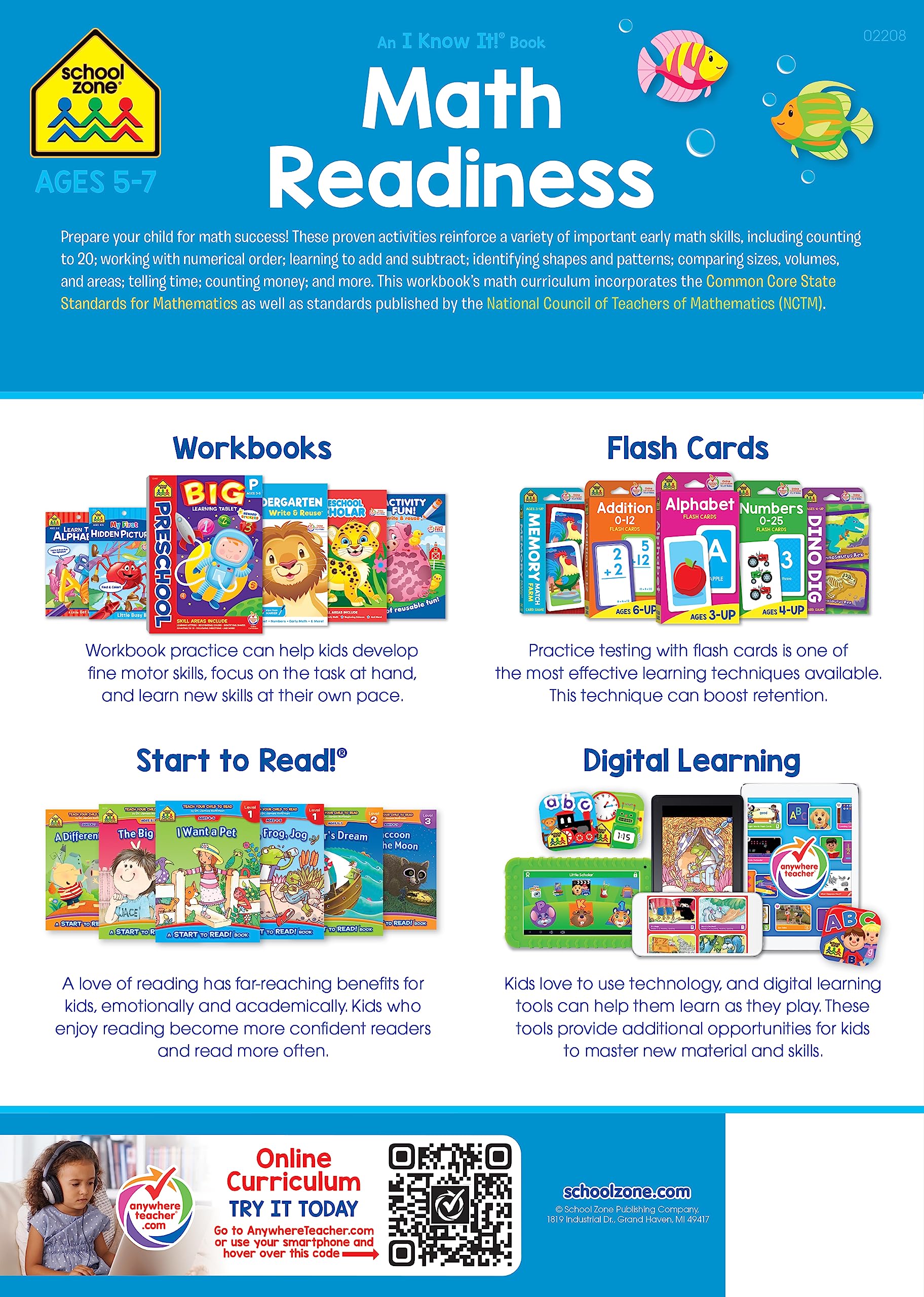 School Zone - Math Readiness Workbook - 64 Pages, Ages 5 to 7, Kindergarten to 1st Grade, Telling Time, Counting Money, Addition, Subtraction, and More (School Zone I Know It!® Workbook Series)