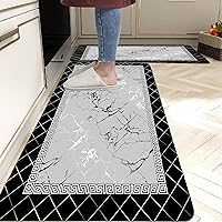 Marble Kitchen Mat EMMTEEY Cushioned Anti Fatigue 2 Pieces Set Mats for Kitchen Floor Non Slip Waterproof PVC Memory Foam Mat for Laundry Office Sink 17.3