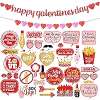 KatchOn, Glitter Red Happy Galentines Day Banner - 10 Feet, No DIY | Red Galentines Photo Props - Pack of 35 | Be My Galentine, Galentines Decor | Galentine Photo Booth Props for Galentines Decoration