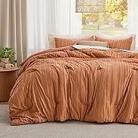 Bedsure Boho Comforter Set Queen - Pumpkin Tufted Bedding Comforter Set, 3 Pieces Farmhouse Shabby Chic Embroidery Bed Set, Striped Pattern Comforter for All Seasons