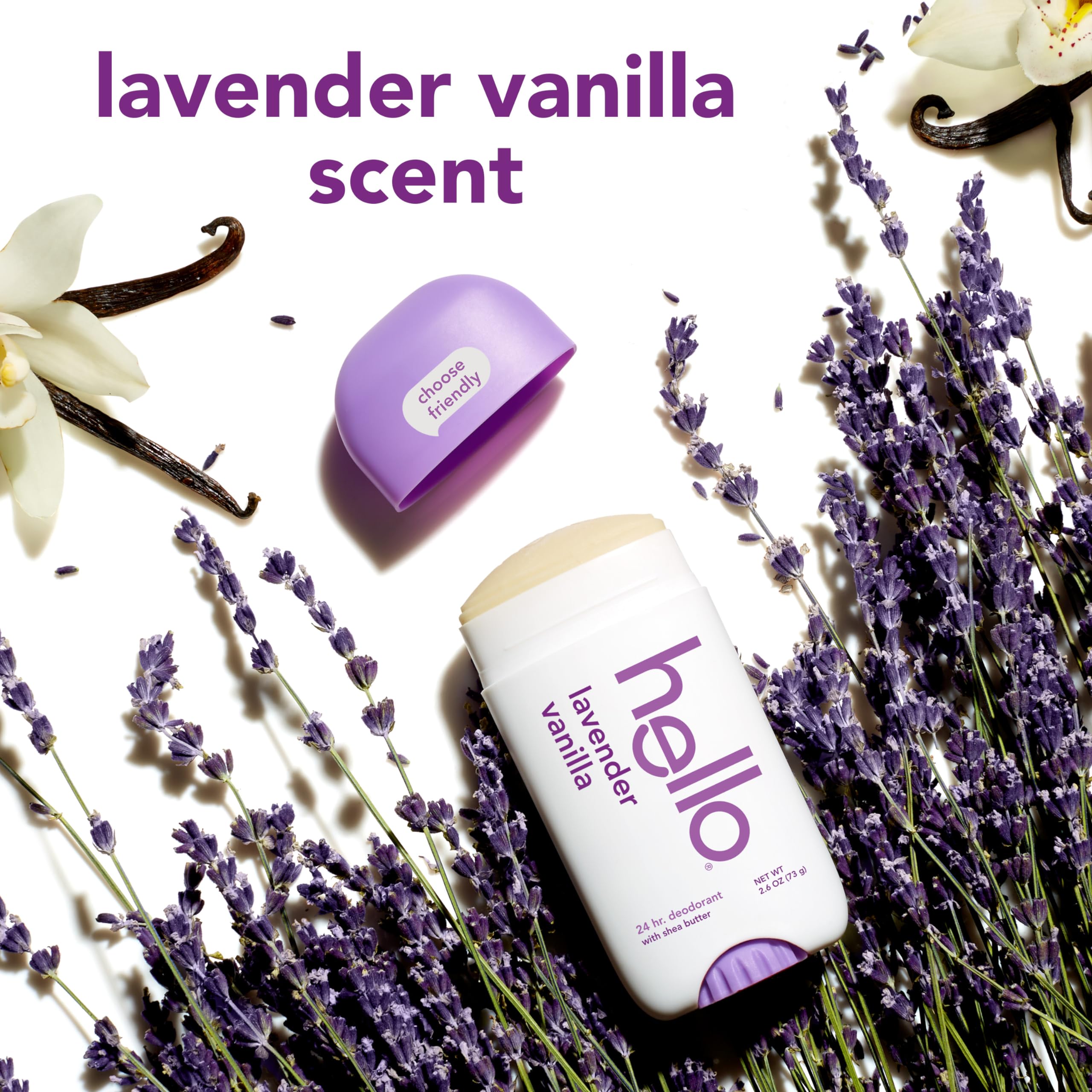 Hello Lavender Vanilla Aluminum Free Deodorant for Women and Men, 2.6 oz Stick