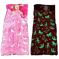Kids Sleeping Bag Glow in The Dark Slumber Bag for Girls and Boys - Large, Soft, Durable, Warm, Plush Sleeping Bags - Dinosaur & Unicorn Gift for Sleep Overs
