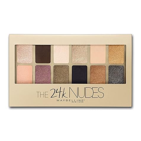 The 24K Nudes Gold Eyeshadow Palette Makeup, 12 Pigmented Matte & Shimmer Shades, Blendable Powder, 1 Count