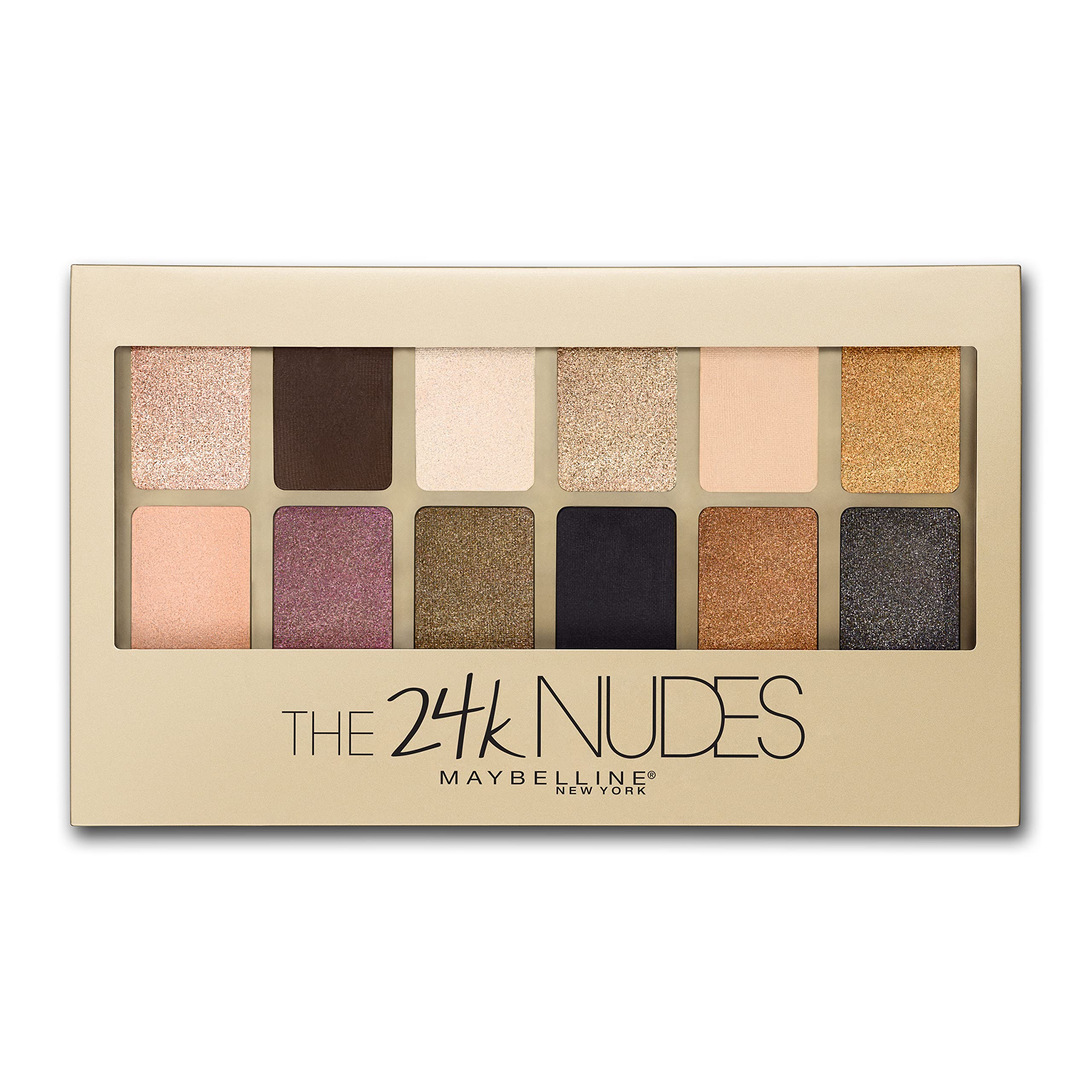 Maybelline The 24K Nudes Gold Eyeshadow Palette Makeup, 12 Pigmented Matte & Shimmer Shades, Blendable Powder, 1 Count