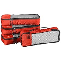 Amazon Basics 4 Piece Packing Travel Organizer Zipper Cubes Set, Slim, Red