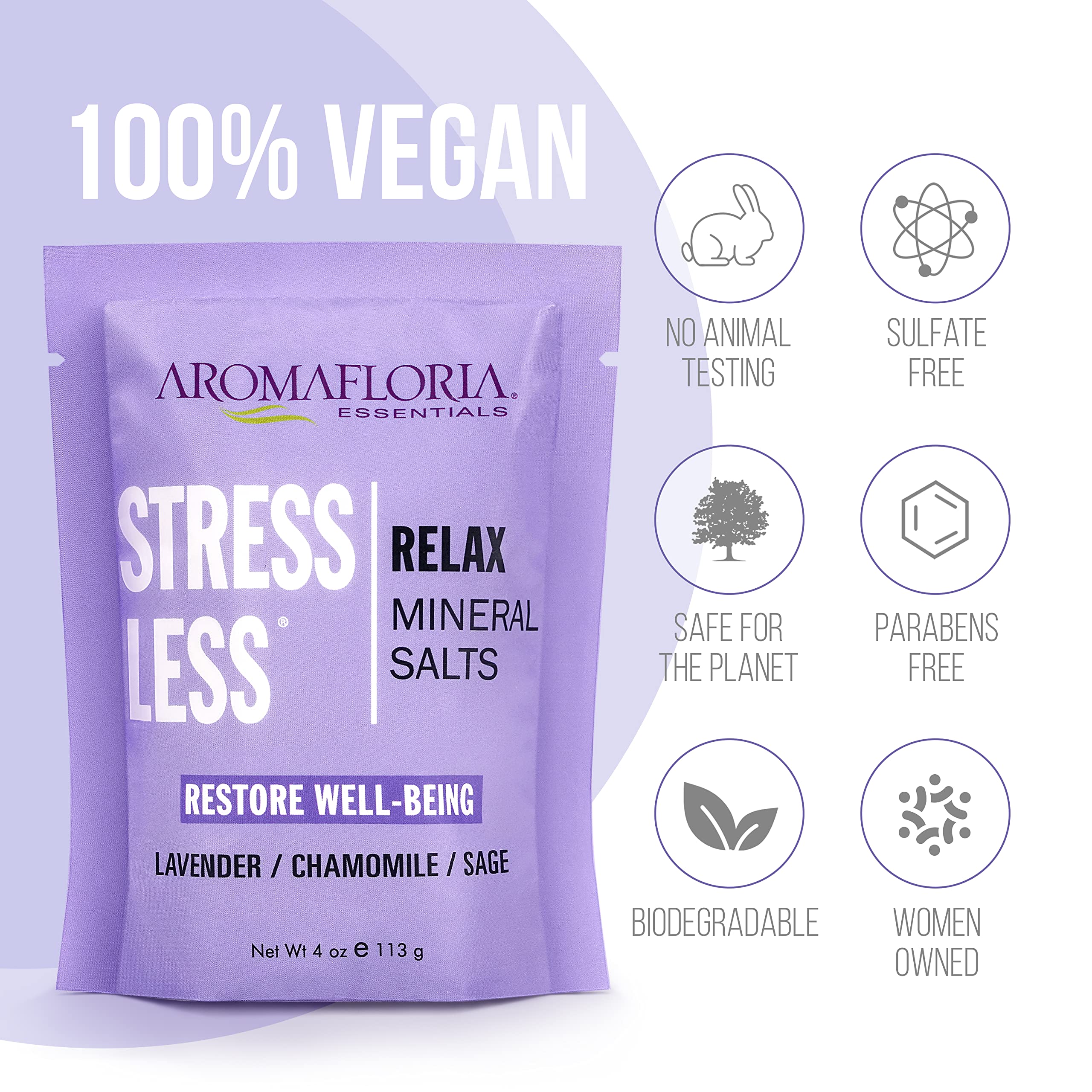 Aromafloria Bath Mineral Salts Travel Size | Stress Less, Muscle Soak, Sleep Ease | 4 oz Assortment (3 Pack)