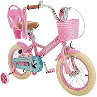 Kids Bike 12 14 16 inch for2-7 Years Girls with Training Wheels & Front Handbrake, Kids Bicycle with Basket Bike Streamers Toddler Cycle Bikes