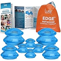 LURE Essentials Edge Cupping Therapy Set - Cupping Kit for Massage Therapy - Silicone Cupping Set - Massage Cups for Cupping Therapy, (Transparent 8 Cups - 2L, 2M, 4S, e-Book) - Blue