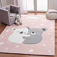 Safavieh Carousel Kids Collection Area Rug - 8' x 10', Pink & White, Koala Design, Non-Shedding & Easy Care, Ideal for High Traffic Areas for Boys & Girls in Playroom, Nursery, Bedroom (CRK195U)
