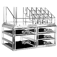 Makeup Organizer Skin Care Large Clear Cosmetic Display Cases Stackable Storage Box With 5 Drawers For Vanity,Set of 2