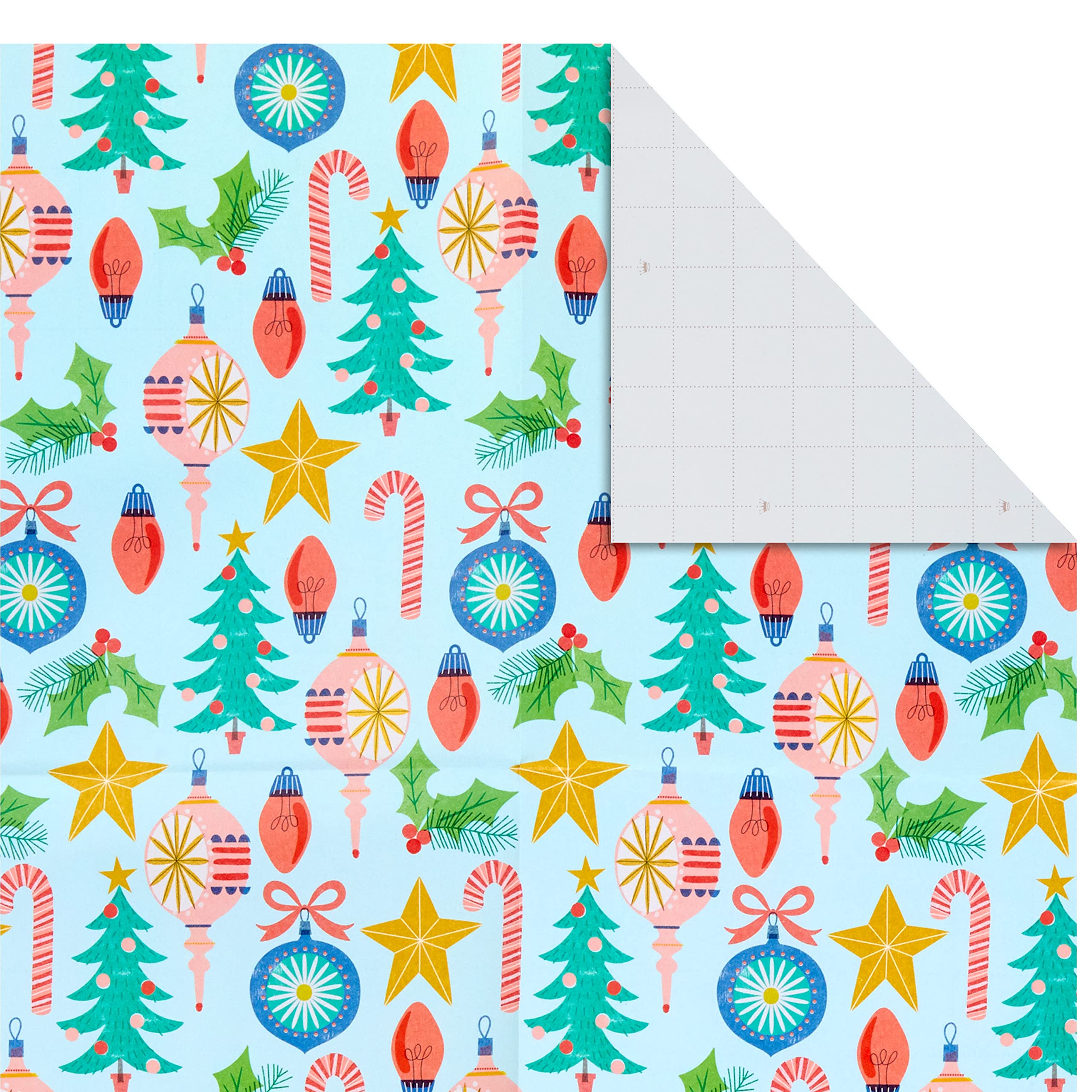 Hallmark Cute Christmas Flat Wrapping Paper Sheets with Cutlines on Reverse (12 Folded Sheets with Sticker Gift Tags) Pink, Mint Green, Plants, Cactus, Presents, Ornaments