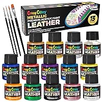 Premium Acrylic Leather and Shoe Paint Kit, 13 Metallic Pearl Colors, Deglazer, 4-Piece Brush Set - 1 oz Bottles, Flexible, Scratch Resistant - Glittering Sneakers, Jackets Bags Purses