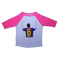 Baffle Barcelona Toddler Shirt/Messi Pointing/Unisex 3/4 Raglan Tee