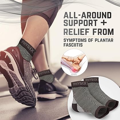 Physix Gear Sport Plantar Fasciitis Socks with Arch Support for Men & Women - Ankle Compression Sleeve, Toeless Compression Socks Foot Pain Relief, Ankle Swelling Better Than Night Splint, Black L/XL