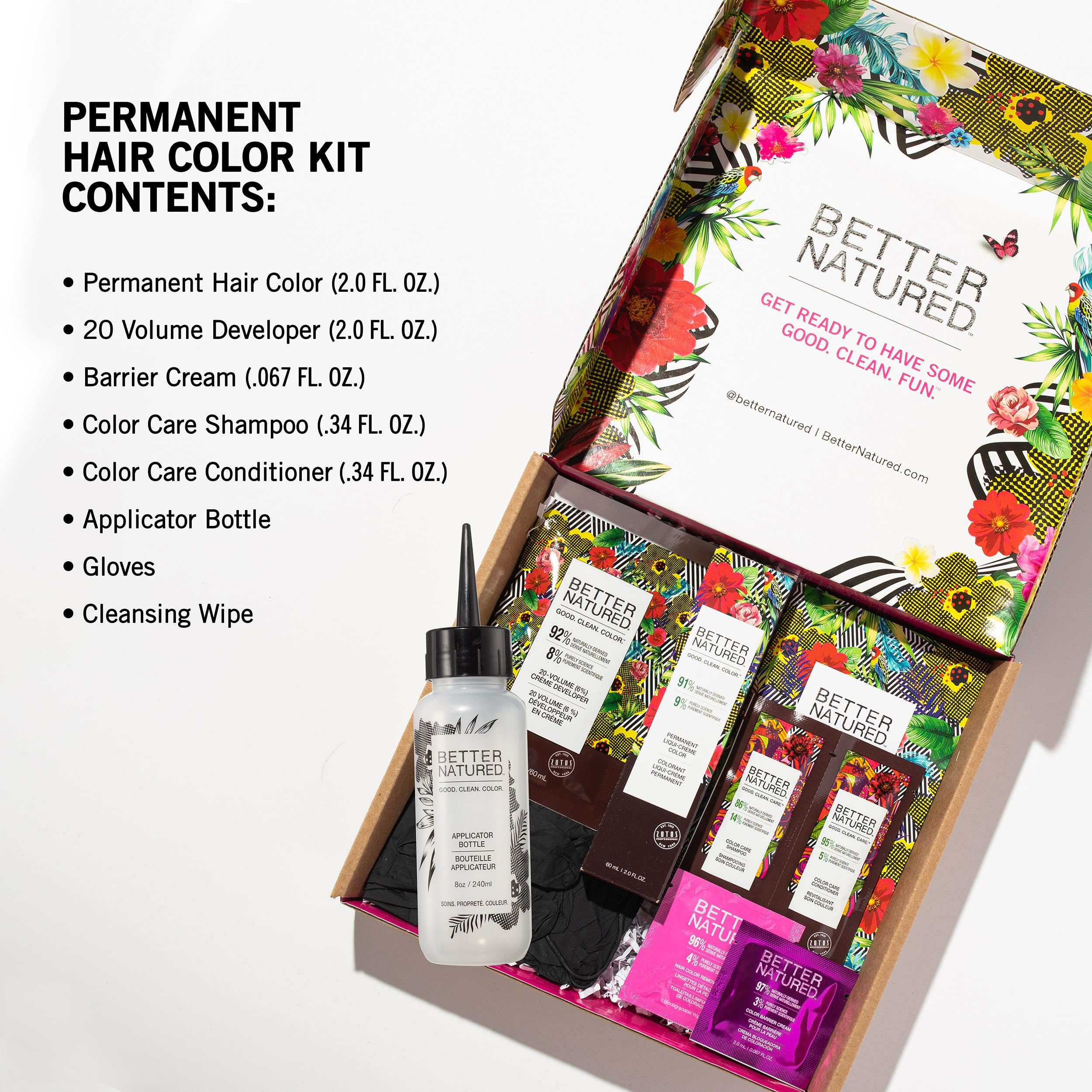 Better Natured 1N Black Permanent Hair Color Dye Kit (Color, Developer, Barrier Cream, Gloves, Cleaning Wipe, Shampoo and Conditioner) Radiant Color that Lasts up to 8 Weeks