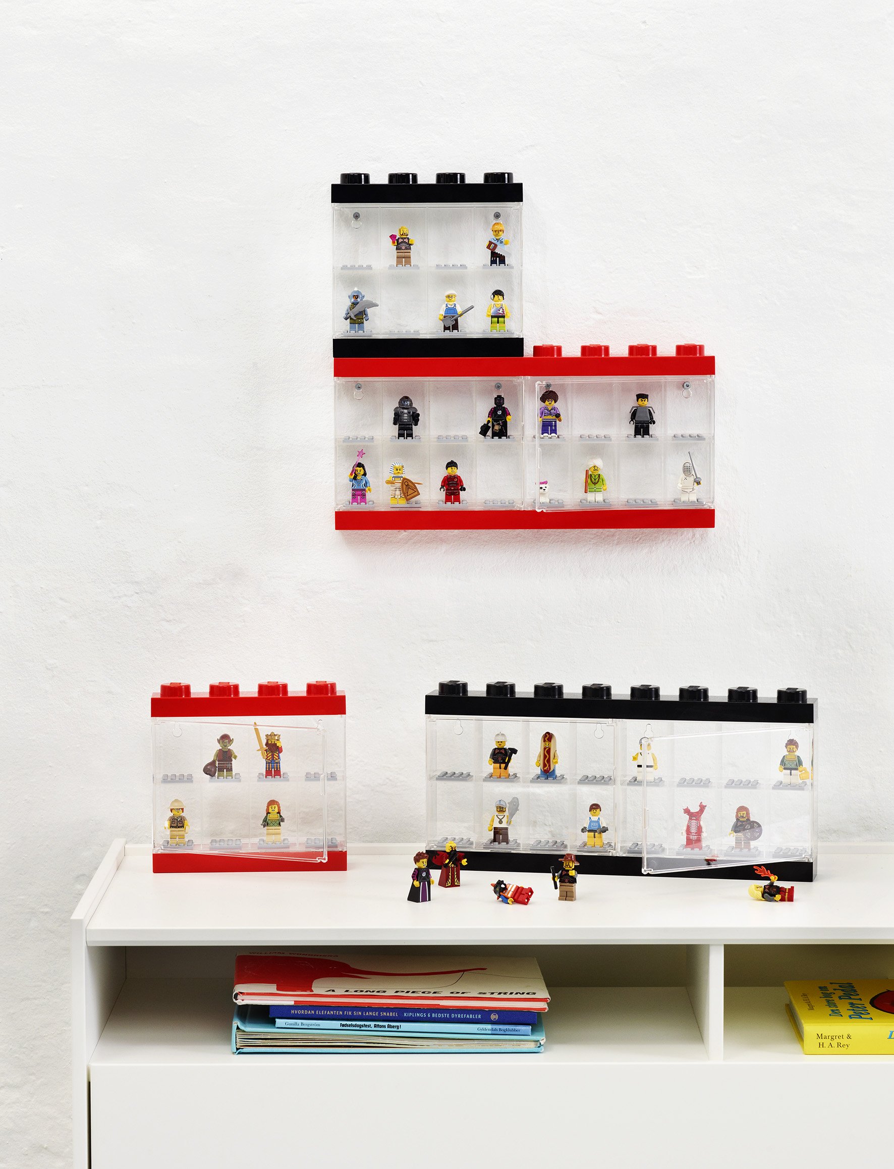 Room Copenhagen, LEGO Minifigure Display Case - Stackable Storage Container for Desktop or Wall Mounting Collectible Figurines - 7.52 x 7.24in - 4 Stud, Black - Holds 8 Standard Brick People