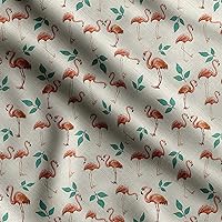 Soimoi Beige Cotton Canvas Fabric Flamingo Bird Print Fabric by Yard 42 Inch Wide