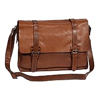 Mens Real Leather Satchel Brown Antique Double Buckle Casual Messenger Bag Lewis