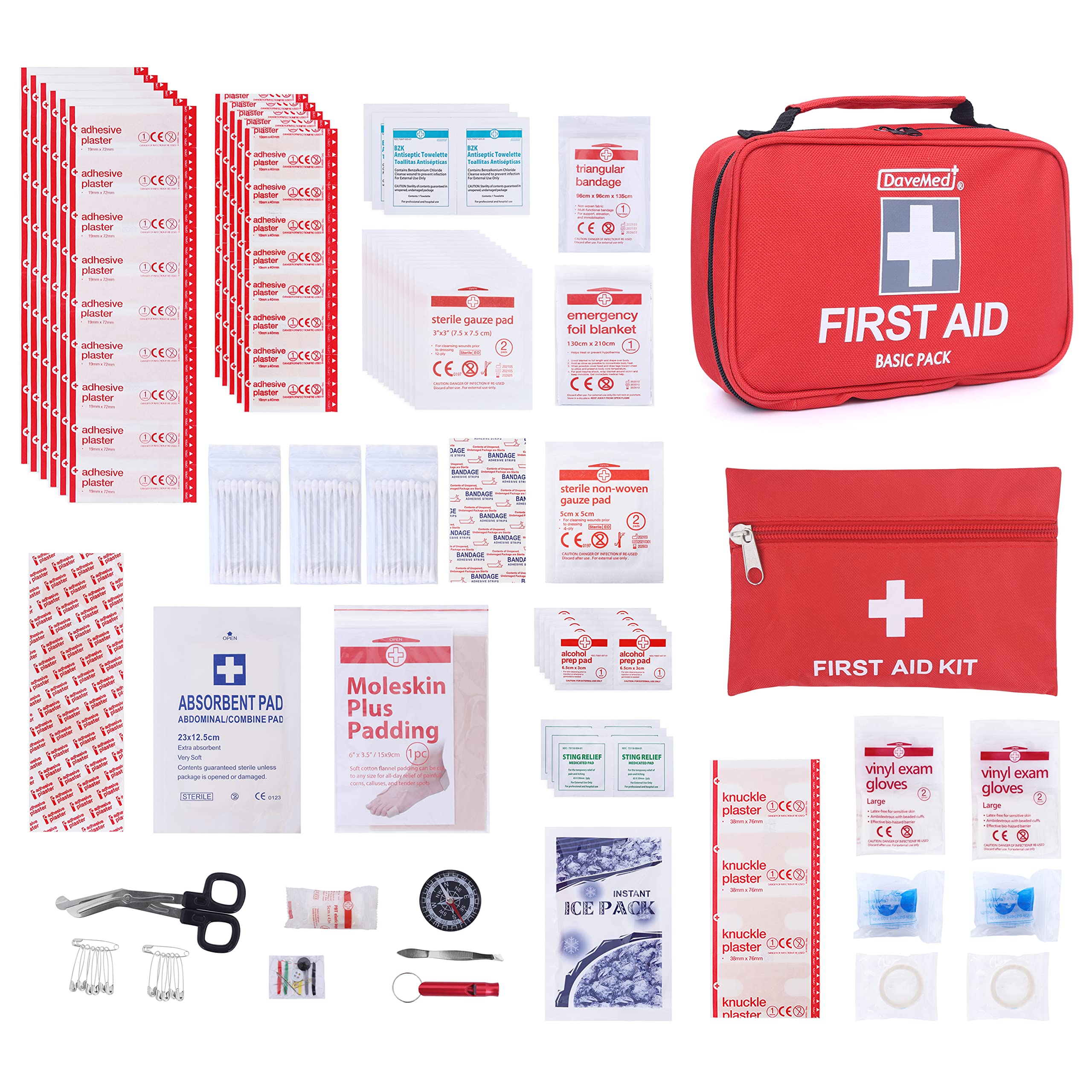 DAVEMED Travel First Aid Kit,230Pieces Car First Aid Kit,2-in-1 First Aid Kit+Extra Mini First Aid Kit for Home,Backpacking,Camping,Hiking,Hunting,Office,Sports & Outdoor