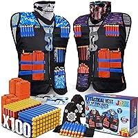 2 Sets Tactical Vest Kits Compatible with Nerf Guns w/ 100 Bullets N-Strike, Elite, Roblox, Halo Series Fun Accessories Compatible with Nerf Guns Refill Darts, Mask Full KIT