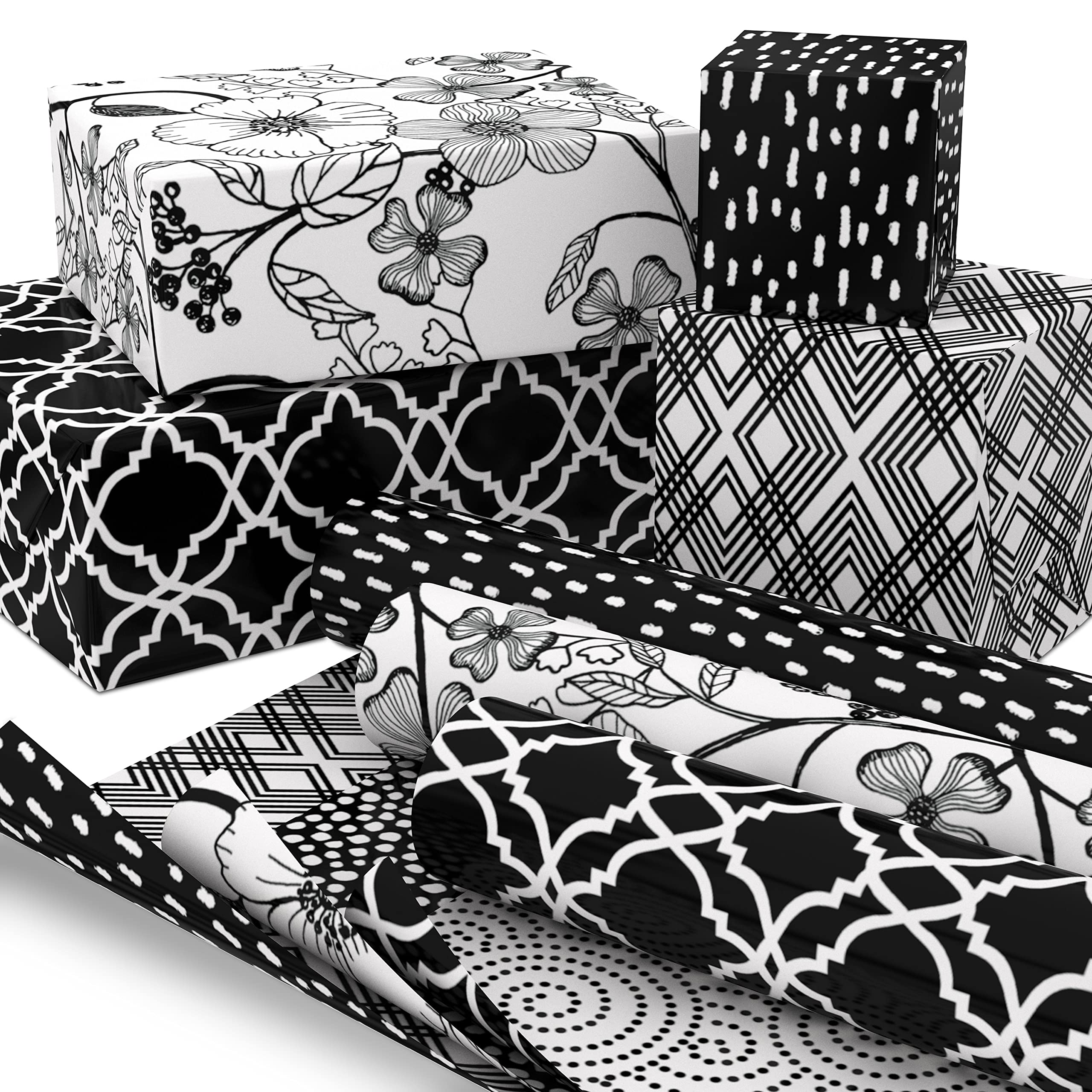 Hallmark Reversible Wrapping Paper Bundle (6 Rolls: 195 Square Feet Total) Flowers & Polka Dots, Black and White, Pink and Blue for Birthdays, Weddings, Valentine's Day, Mother's Day, Baby Shower