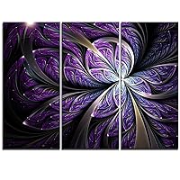 Designart Glittering Purple Fractal Flower-Large Floral Canvas Art Print-36x28in-Multipanel 3 Piece, 36 x 28 in-3 Panels