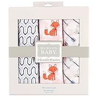 Hudson Baby Unisex Baby Cotton Muslin Swaddle Blankets, Foxes, 3-Pack
