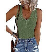 MEROKEETY Women's 2024 Ribbed Button V Neck Bodysuits Sleeveless Slim Fit Knit Body Suits