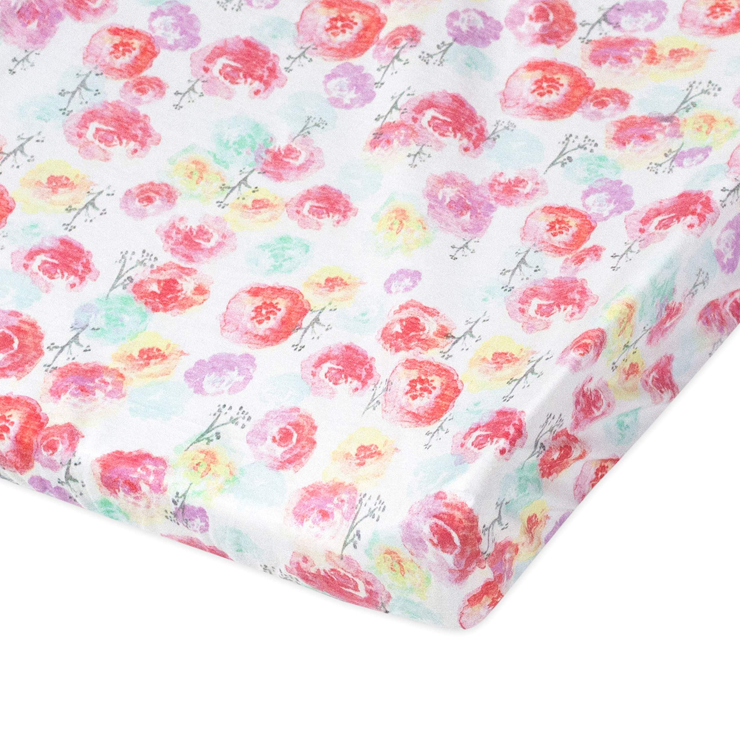 HonestBaby Organic Cotton Changing Pad Covers (Set of Two), Rose Blossom/Pink, One Size